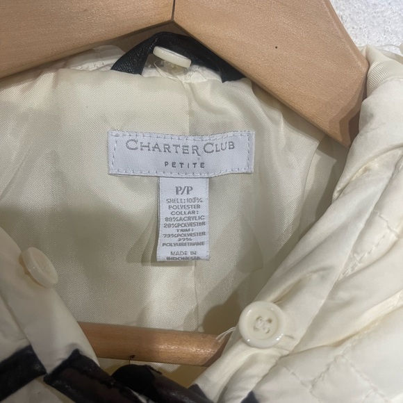 Charter Club White Quilted Puffer Jacket Faux Leather Lining Petite M - Picture 3 of 5